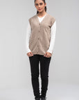 100% Lambswool Sleeve Less Cardigan