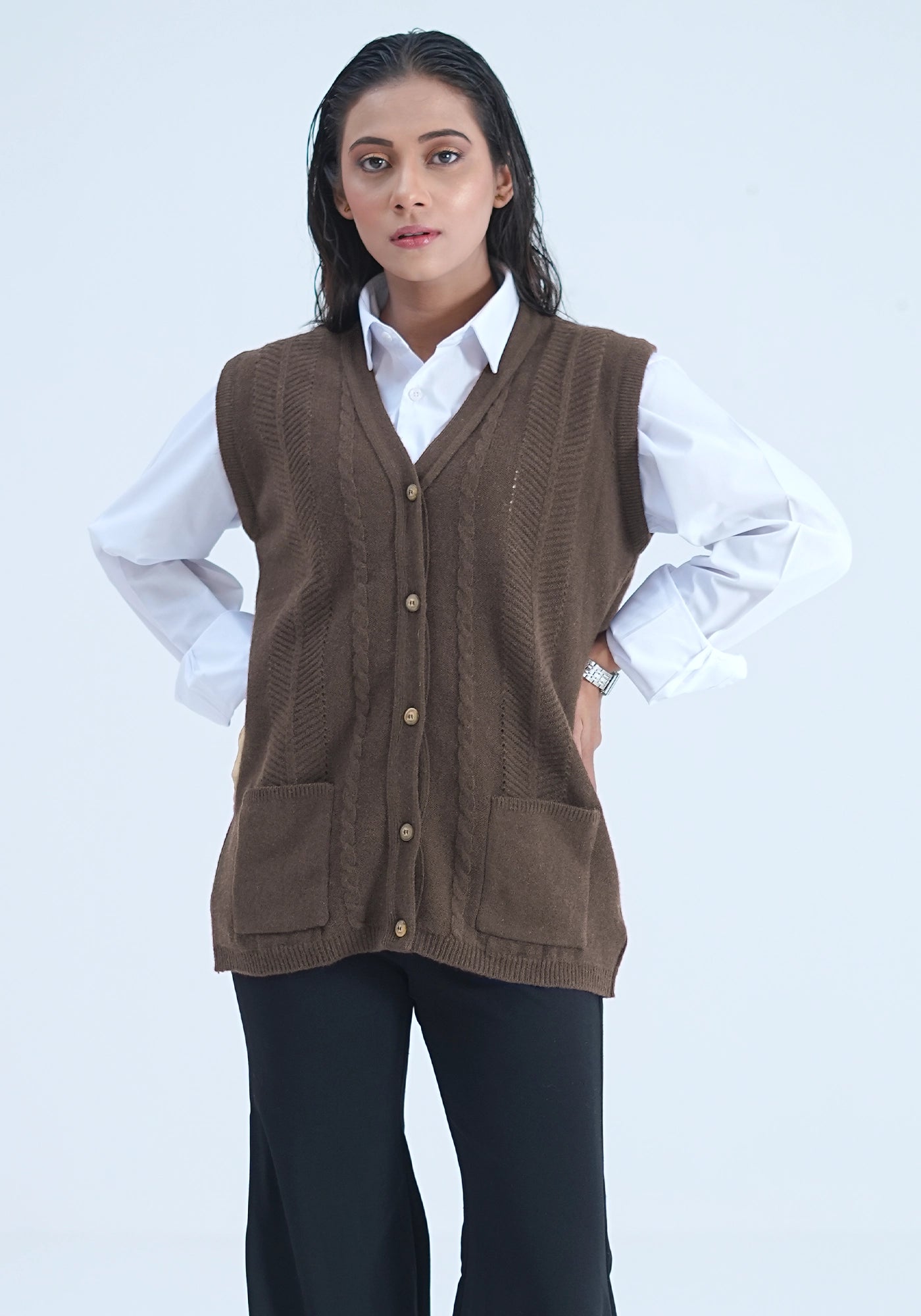 100% Lambswool Sleeve Less Cardigan – Oxford Store