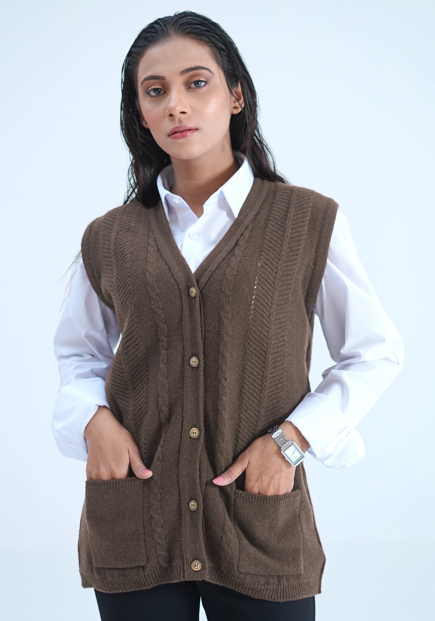 100% Lambswool Sleeve Less Cardigan – Oxford Store