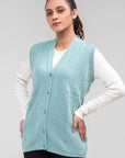 100% Lambswool Sleeve Less Cardigan