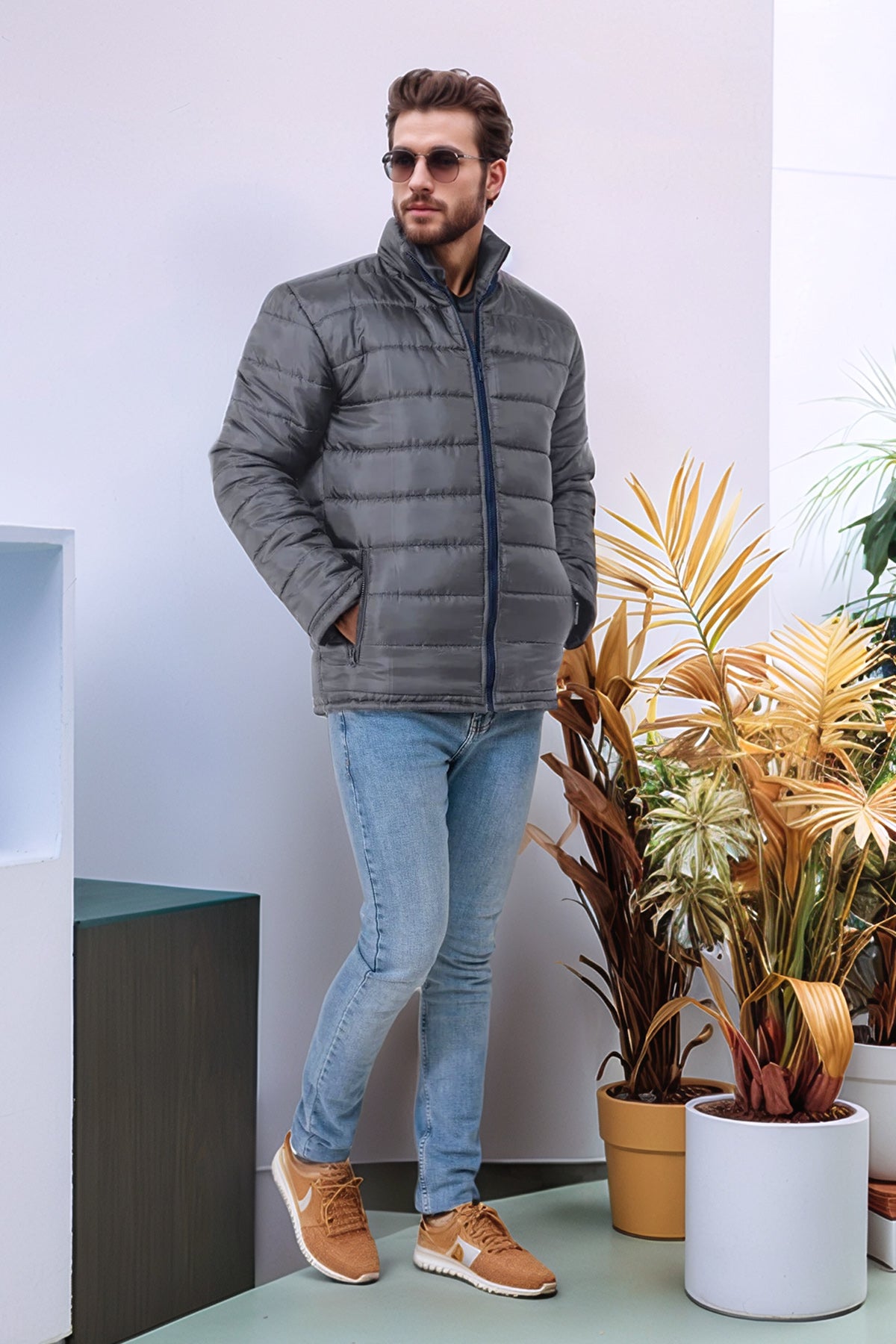 Plain Gray Puffer Jacket