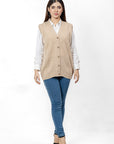 100% Lambswool Sleeve Less Cardigan
