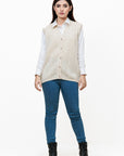 100% Lambswool Sleeve Less Cardigan