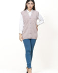 100% Lambswool Sleeve Less Cardigan