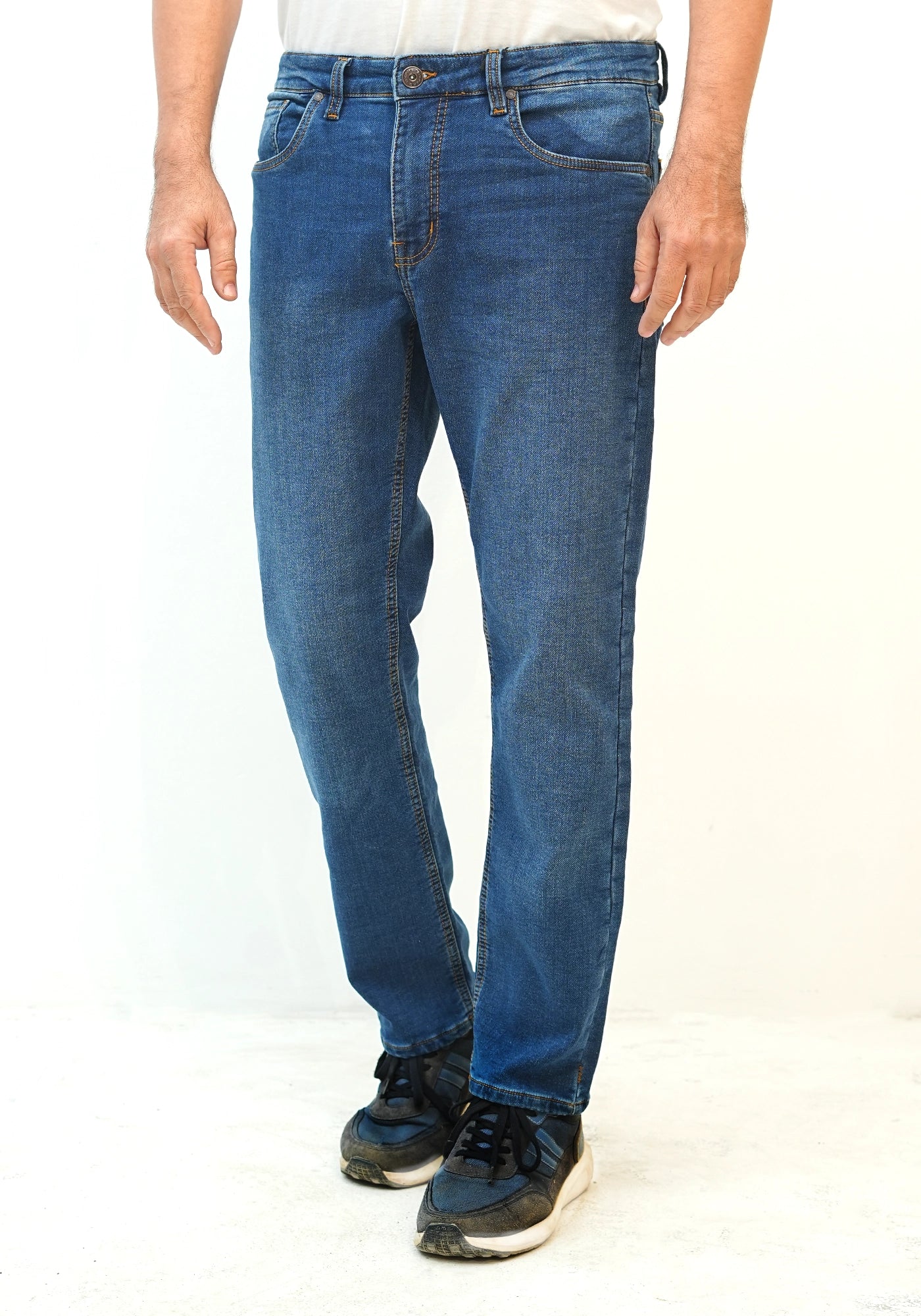 Smart Fit Mid Blue Knitted Denim Jeans