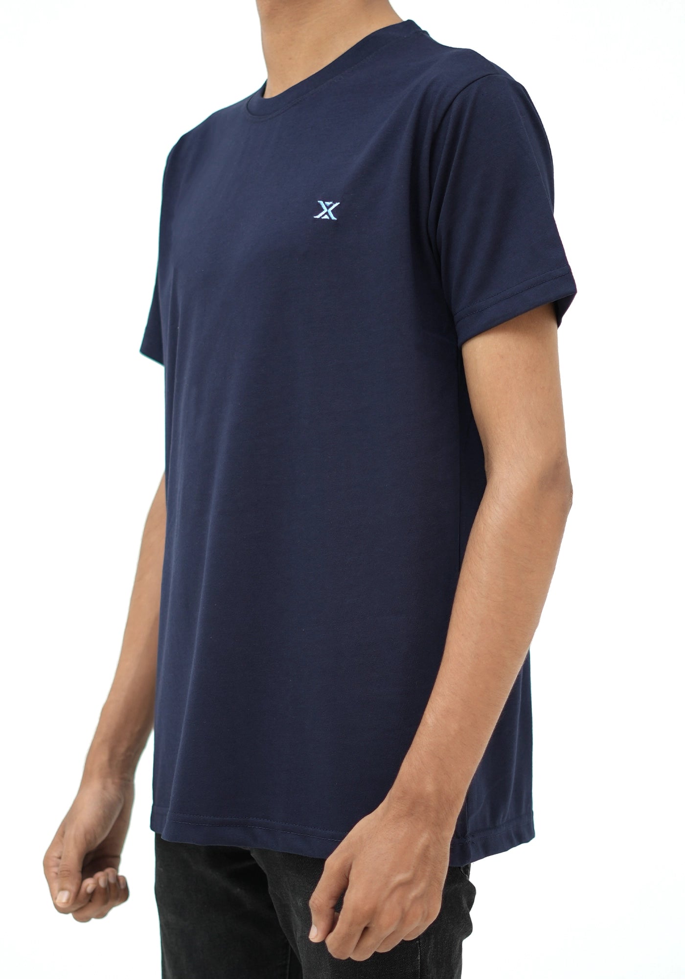 Single Jersey Fabric Plain Navy Round Neck