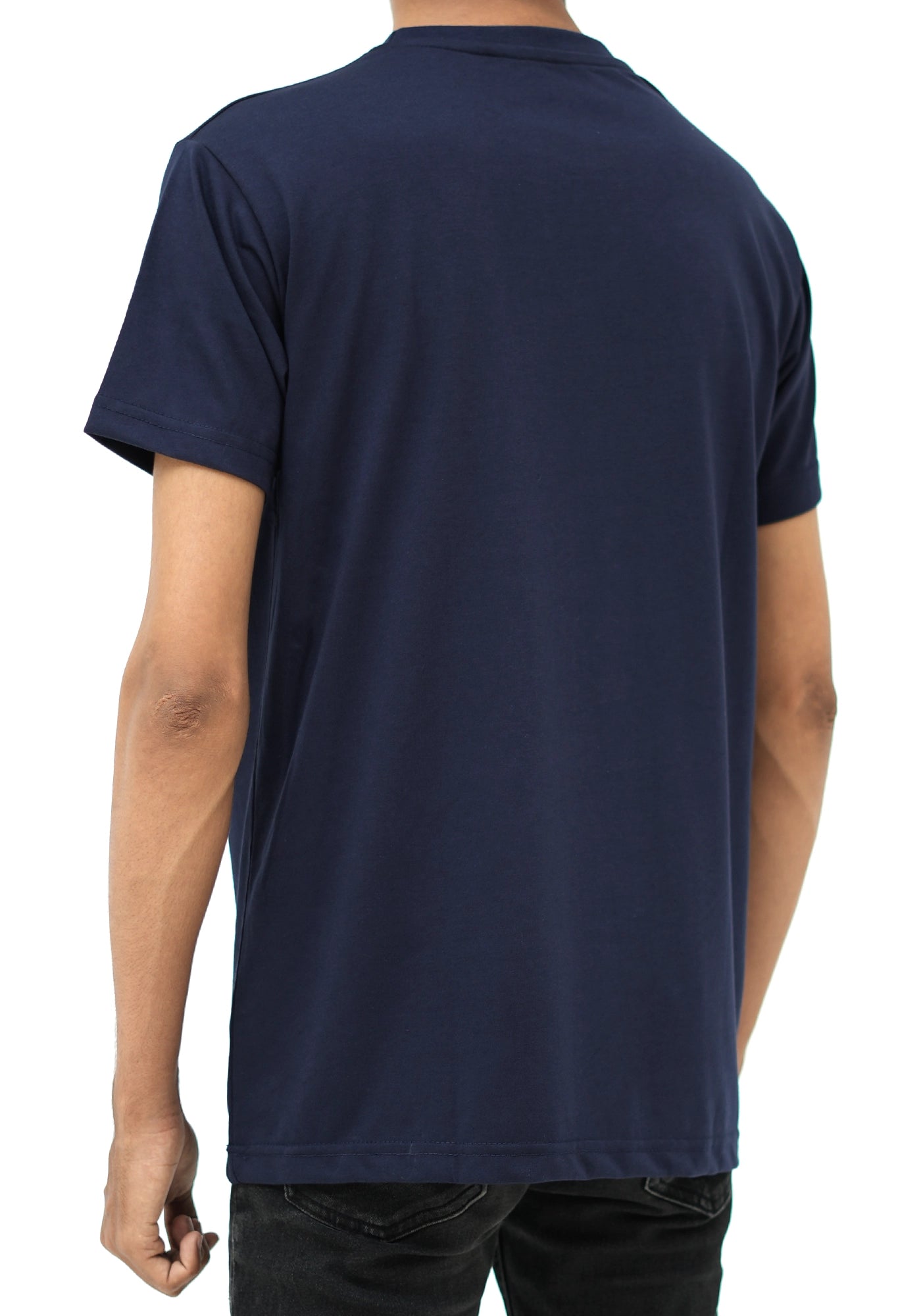 Single Jersey Fabric Plain Navy Round Neck