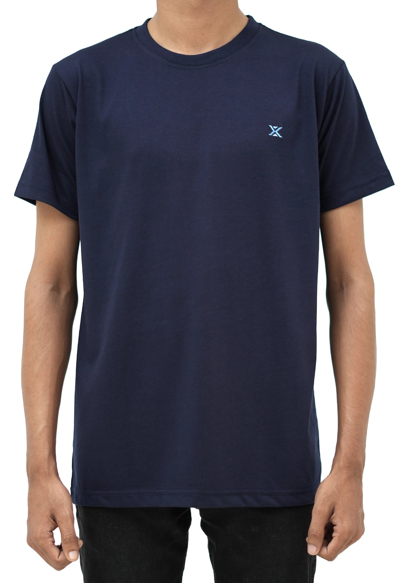 Single Jersey Fabric Plain Navy Round Neck