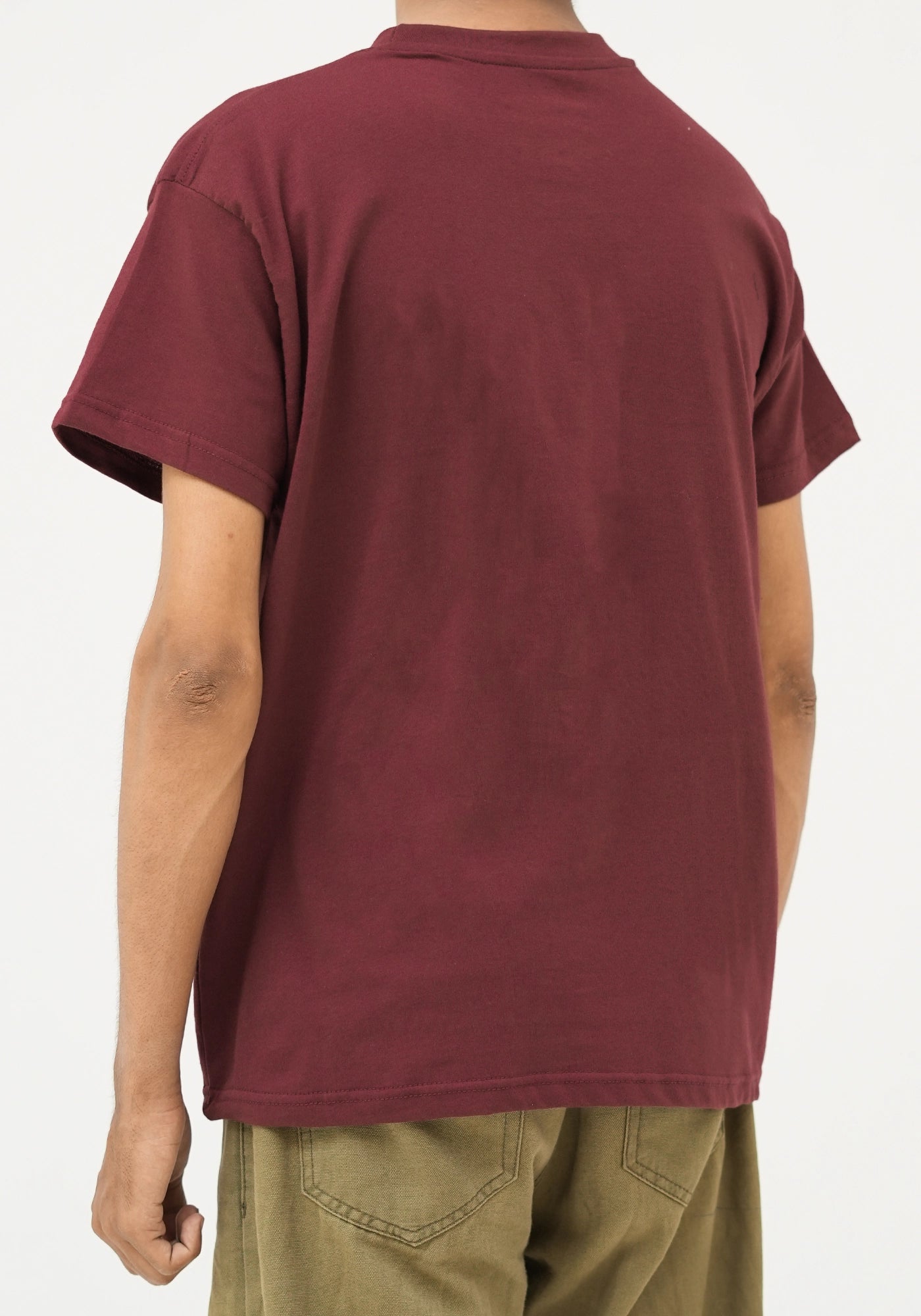 100% Cotton Plain Maroon Round Neck