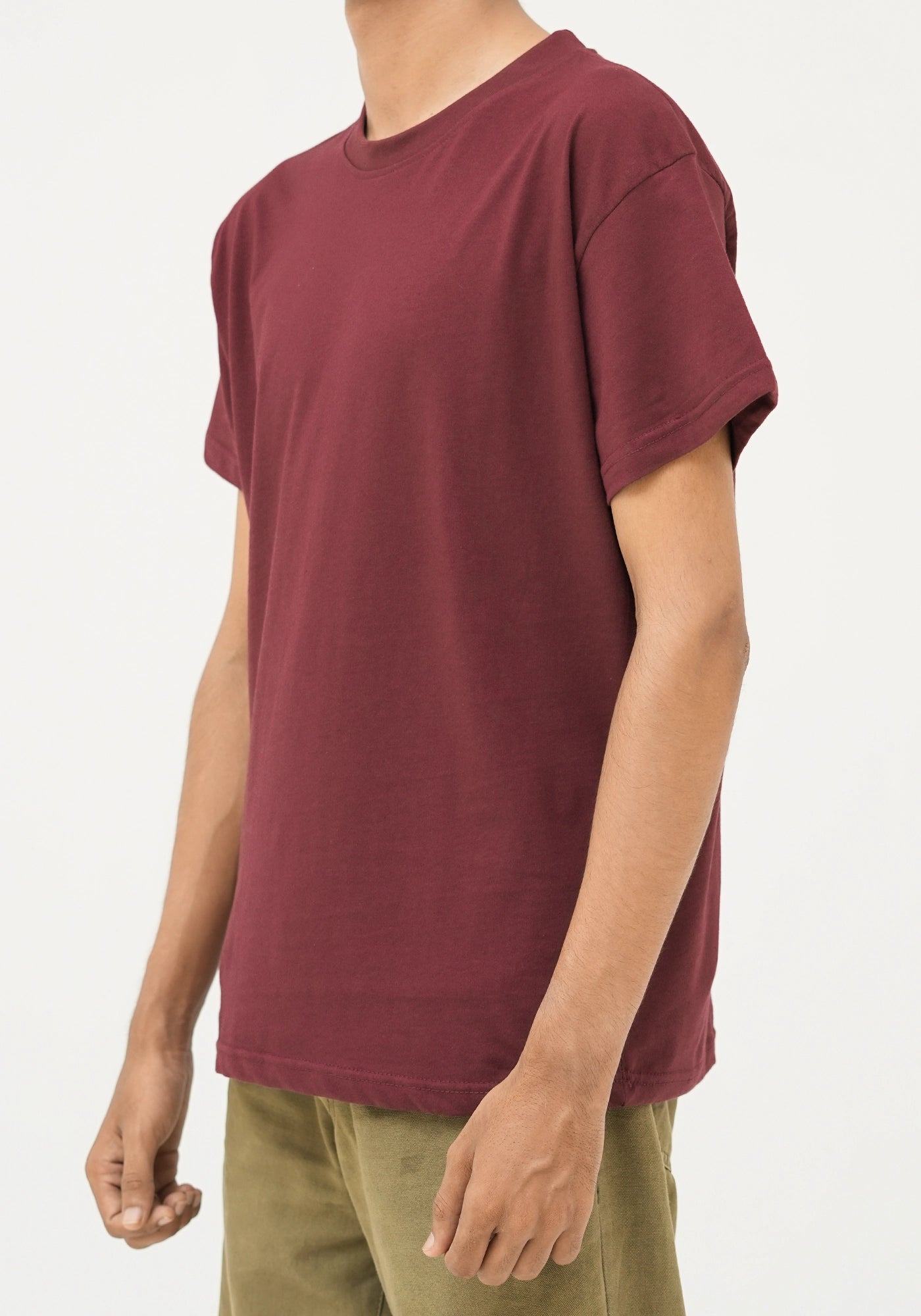 100% Cotton Plain Maroon Round Neck
