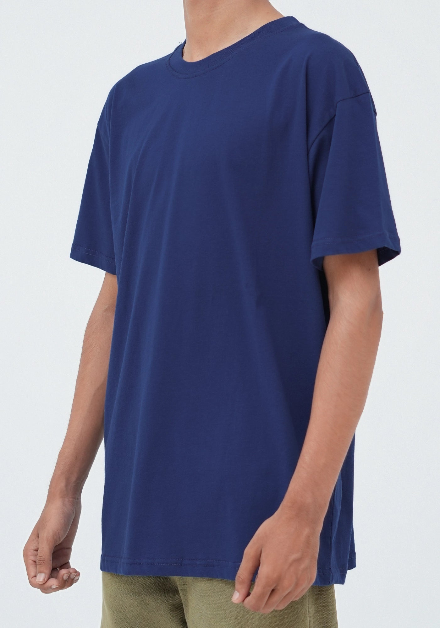 100% Cotton Plain Navy Blue Round Neck