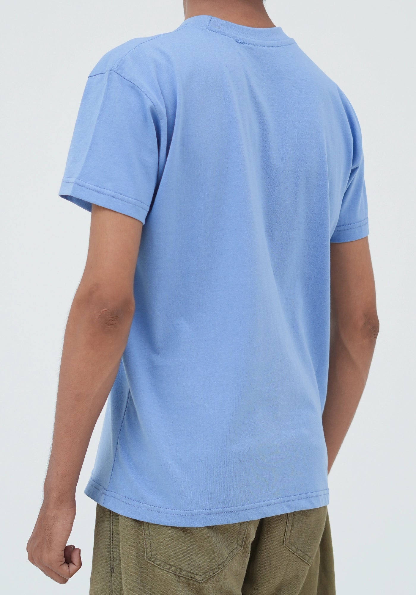 100% Cotton Plain Sky Blue Round Neck