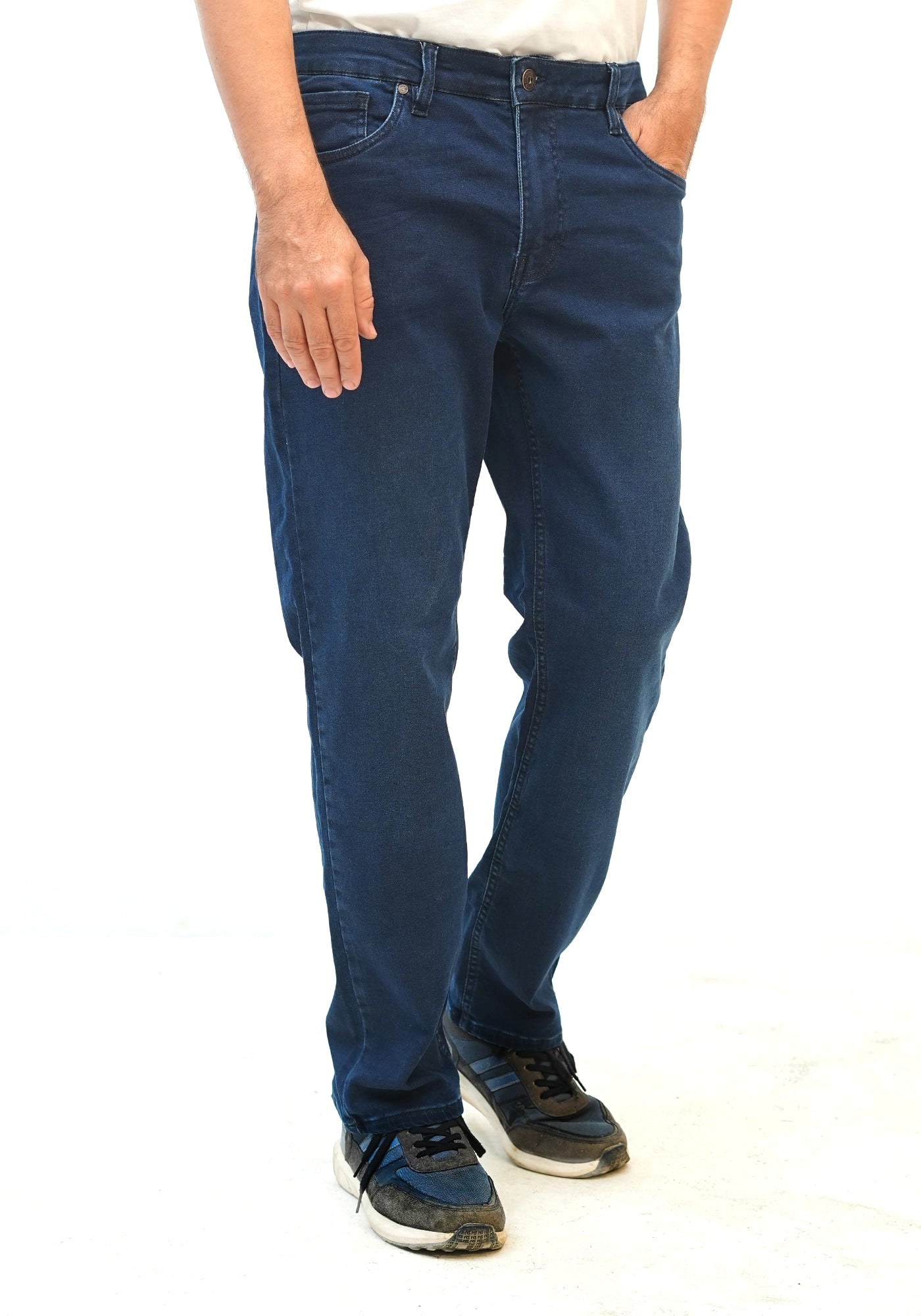 Regular Fit  Dark Blue Knitted Denim Jeans