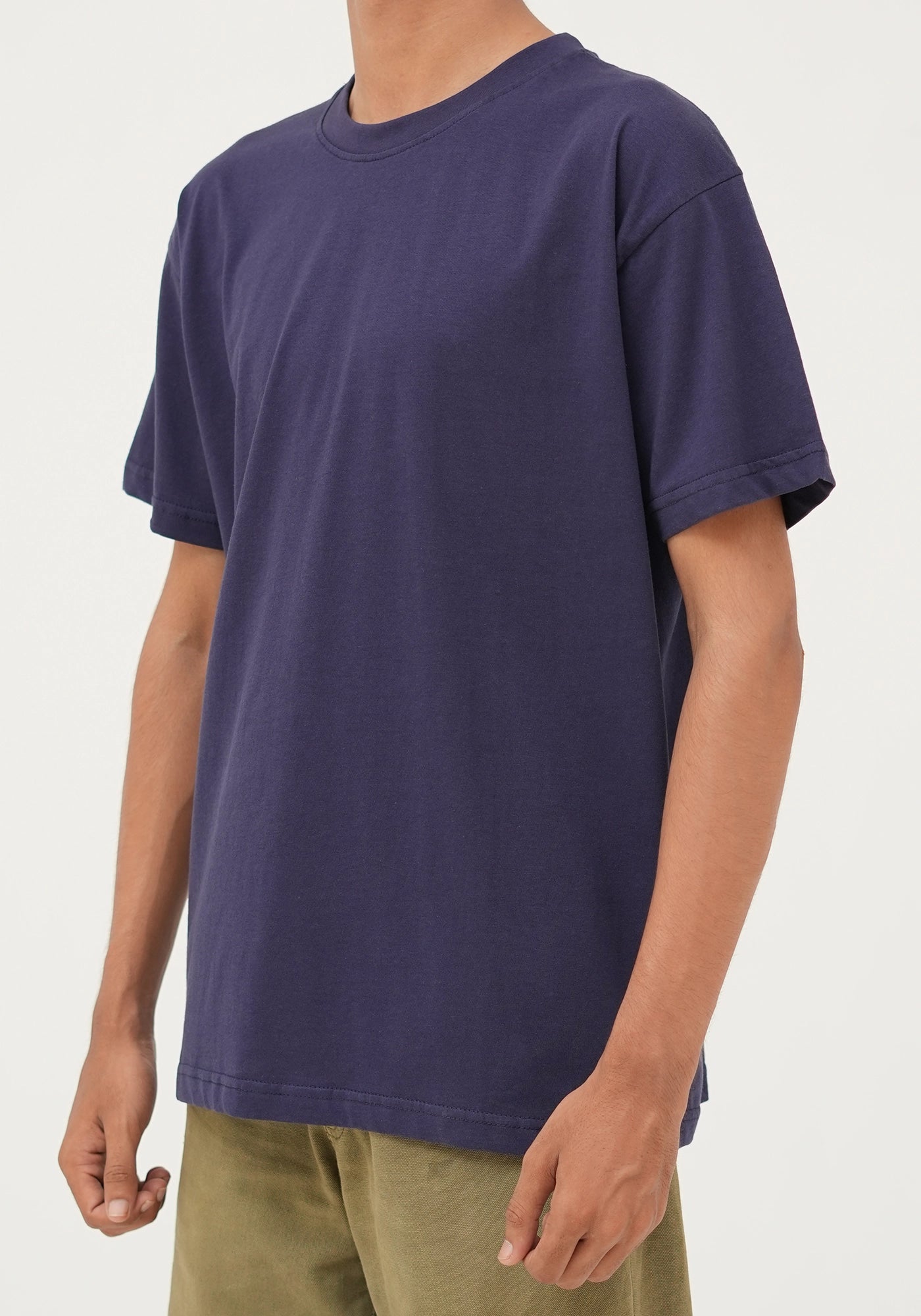 100% Cotton Plain Dark Navy Round Neck