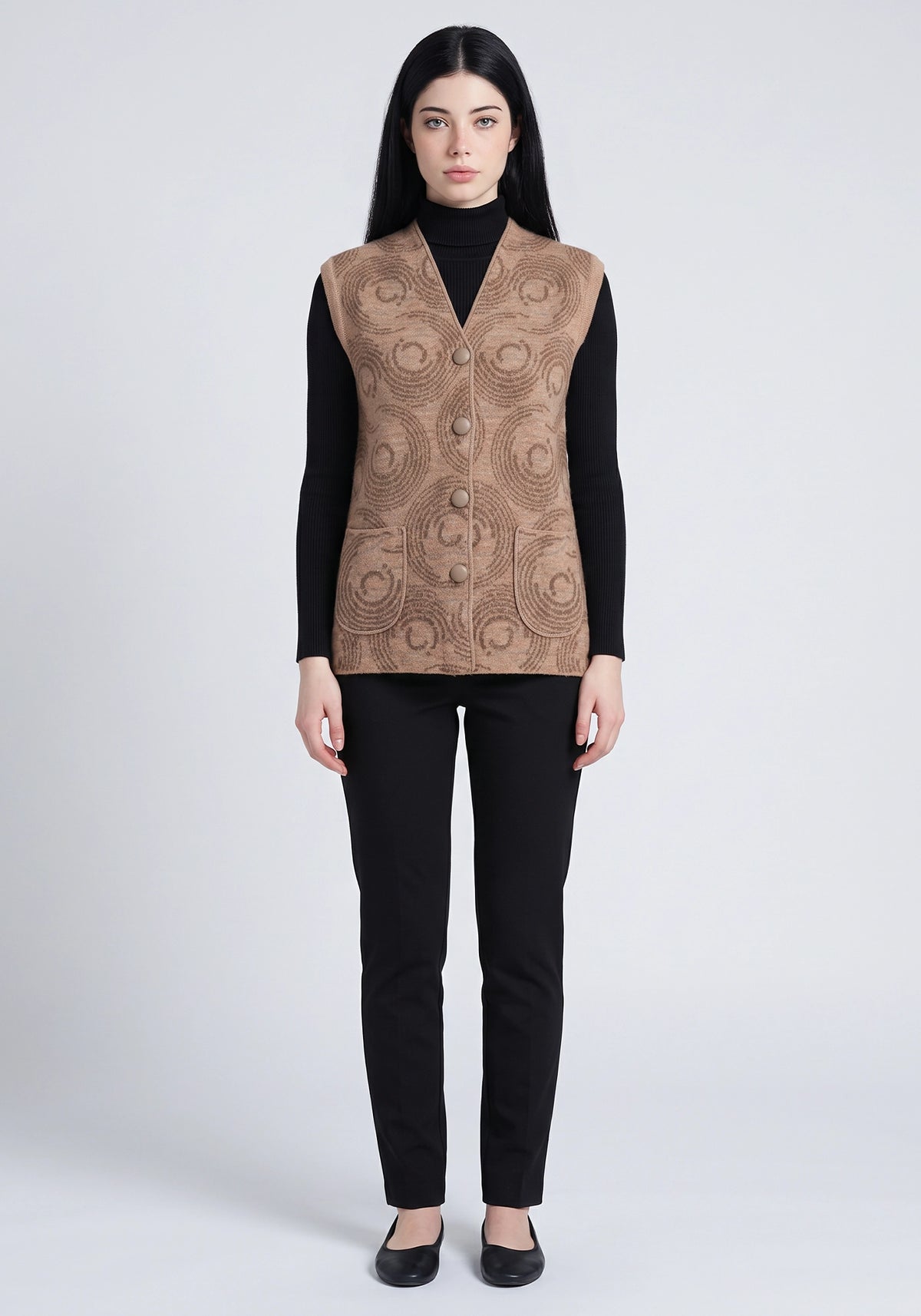 Soft Acrylic Wool Sleeveless Brown Cardigan