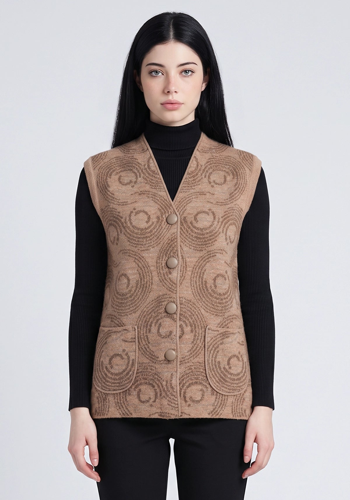 Soft Acrylic Wool Sleeveless Brown Cardigan
