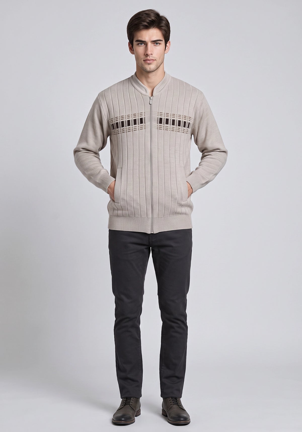 Wool Blend Beige Zipper