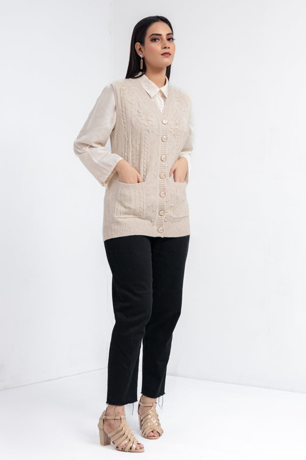 Acrylic Wool Sleeve Less Cardigan