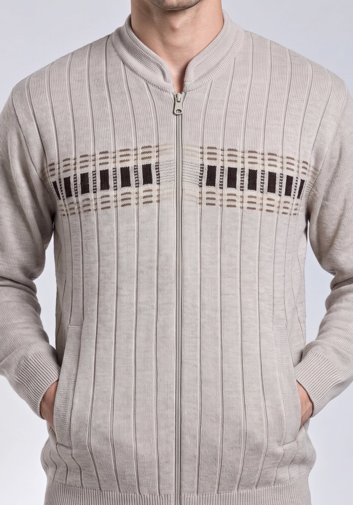 Wool Blend Beige Zipper