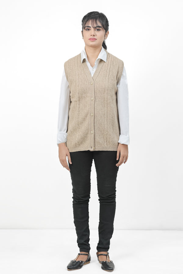 100% Lambswool Sleeve Less Cardigan