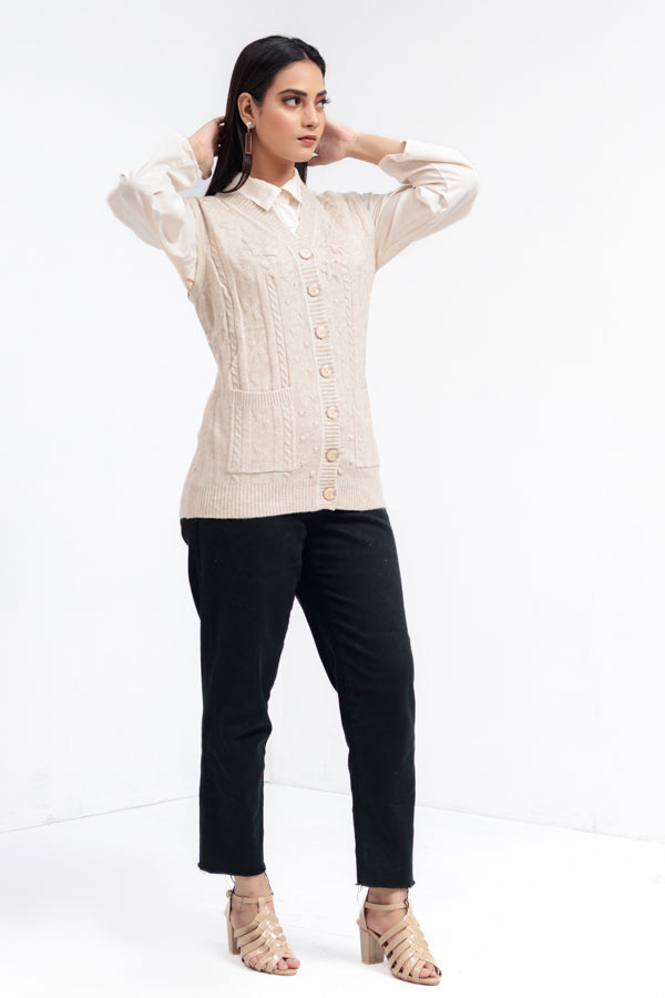 Acrylic Wool Sleeve Less Cardigan