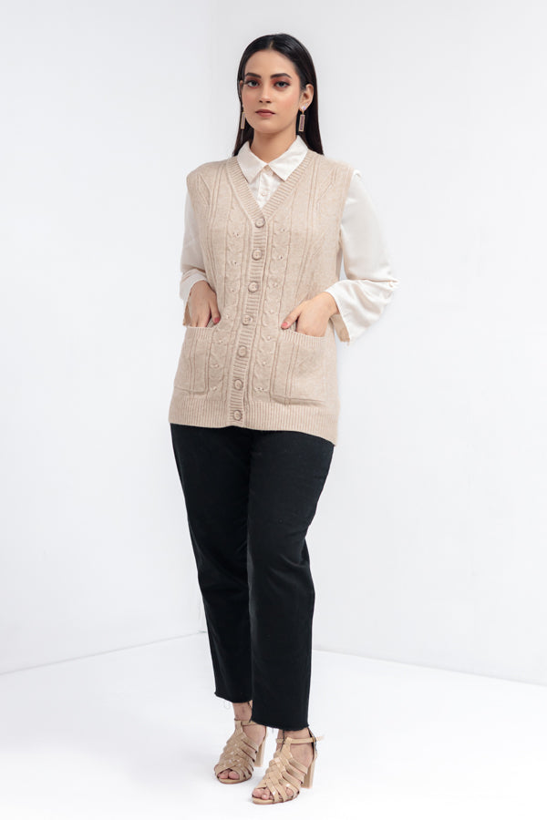 Acrylic Wool Sleeve Less Cardigan
