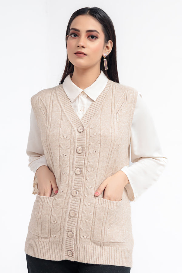 Acrylic Wool Sleeve Less Cardigan