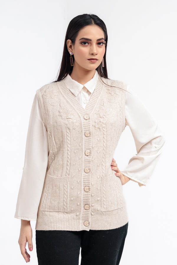 Acrylic Wool Sleeve Less Cardigan