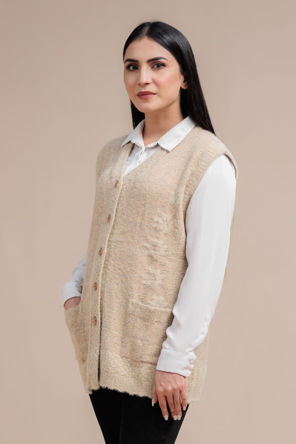 Soft Acrylic Wool Sleeveless Cardigan
