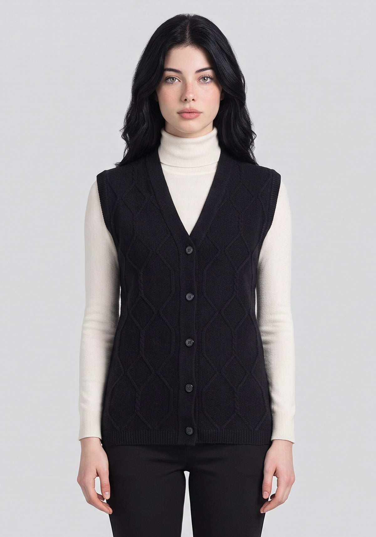 100% Lambswool Black Sleeveless Cardigan