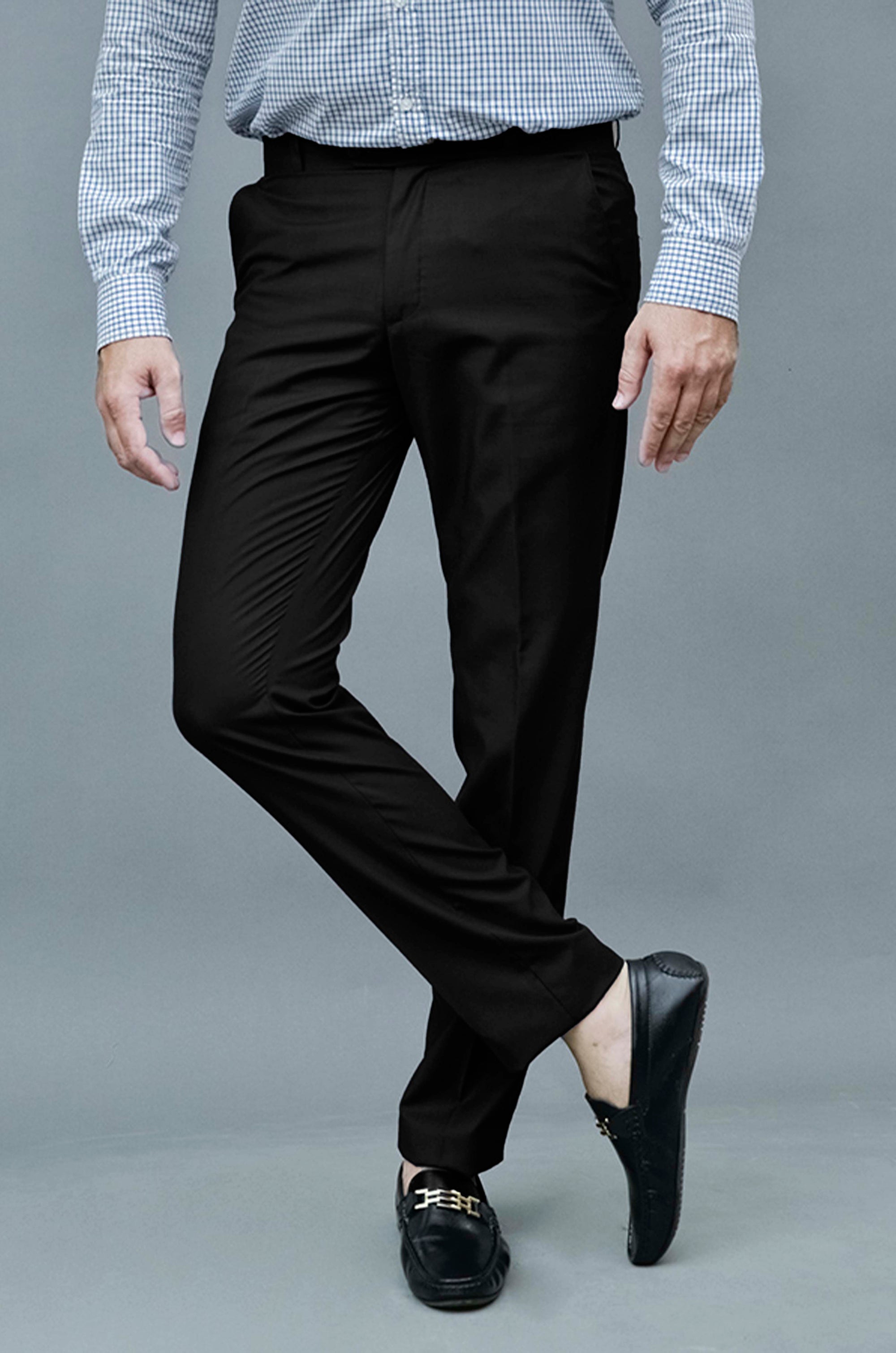 Blended Smart Fit Plain Black Dress Trouser