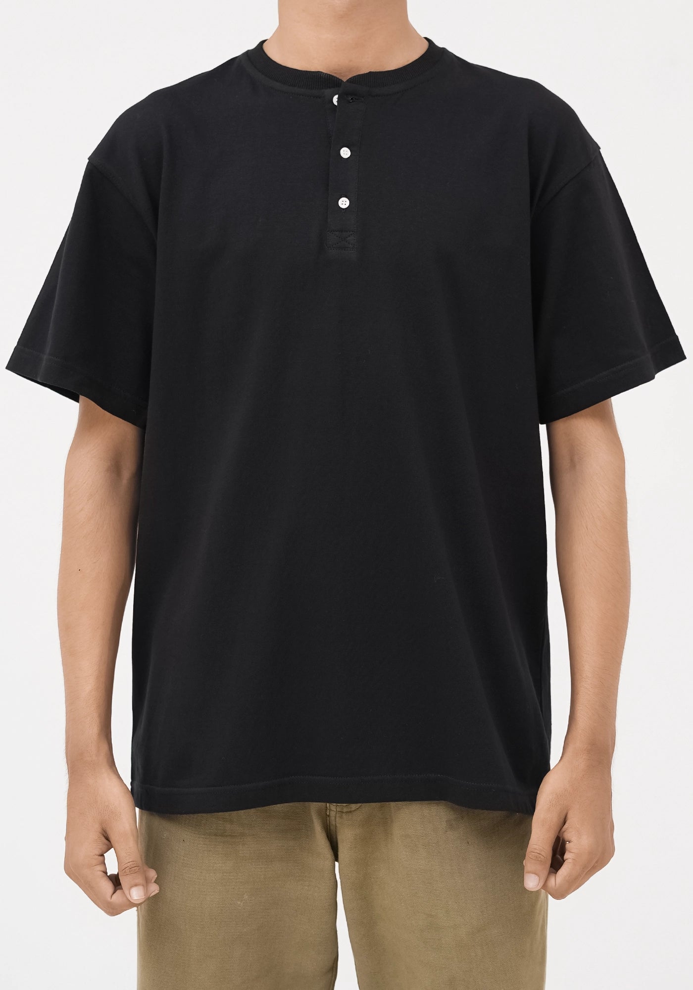 Cotton Henley Plain Round Neck
