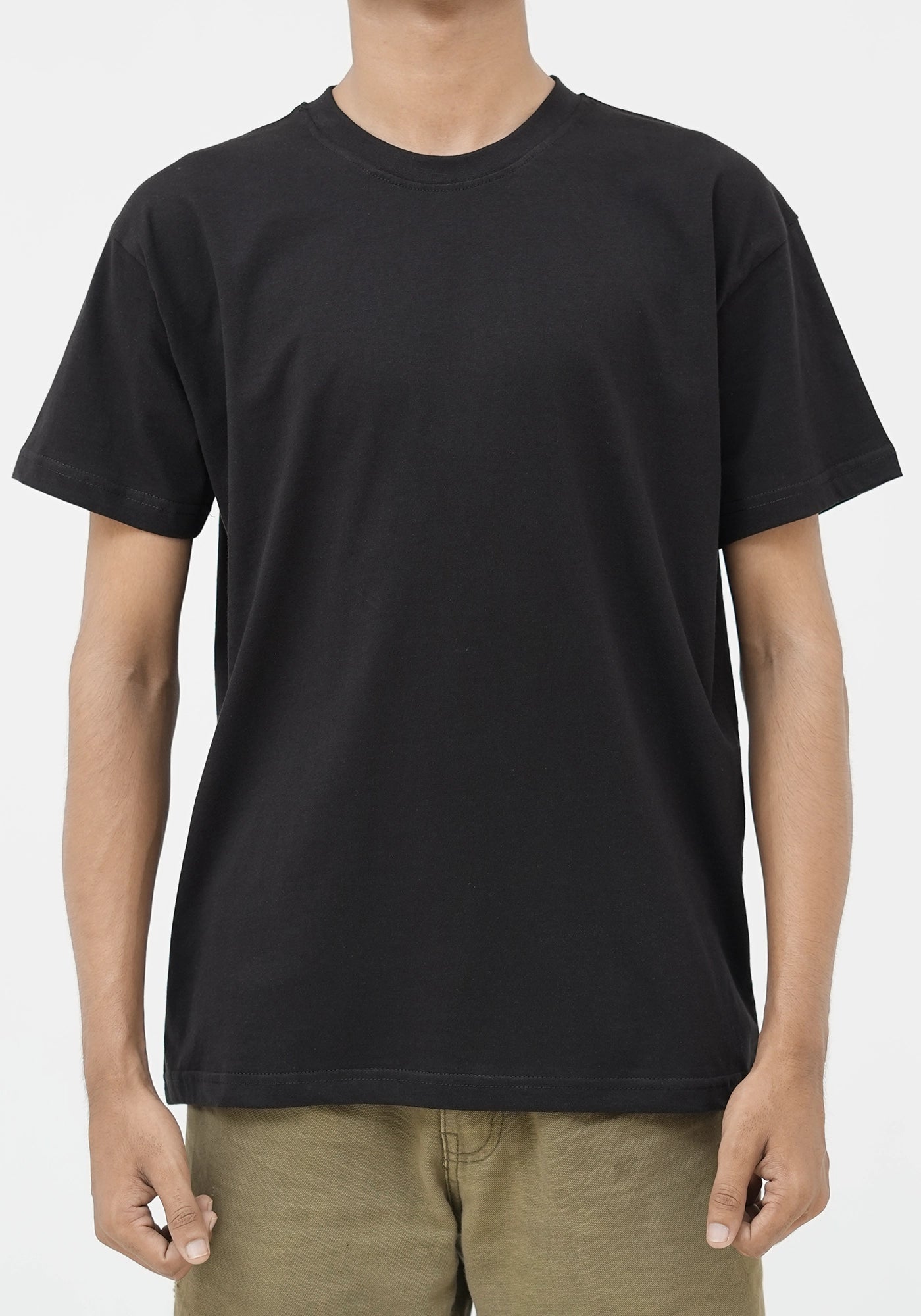 100% Cotton Plain Black Round Neck