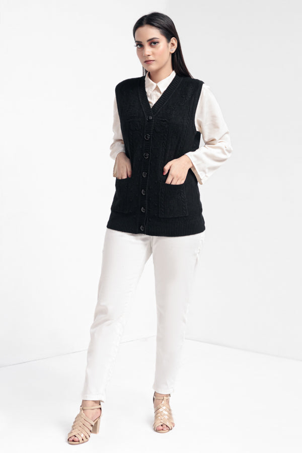 Acrylic Wool Sleeve Less Cardigan
