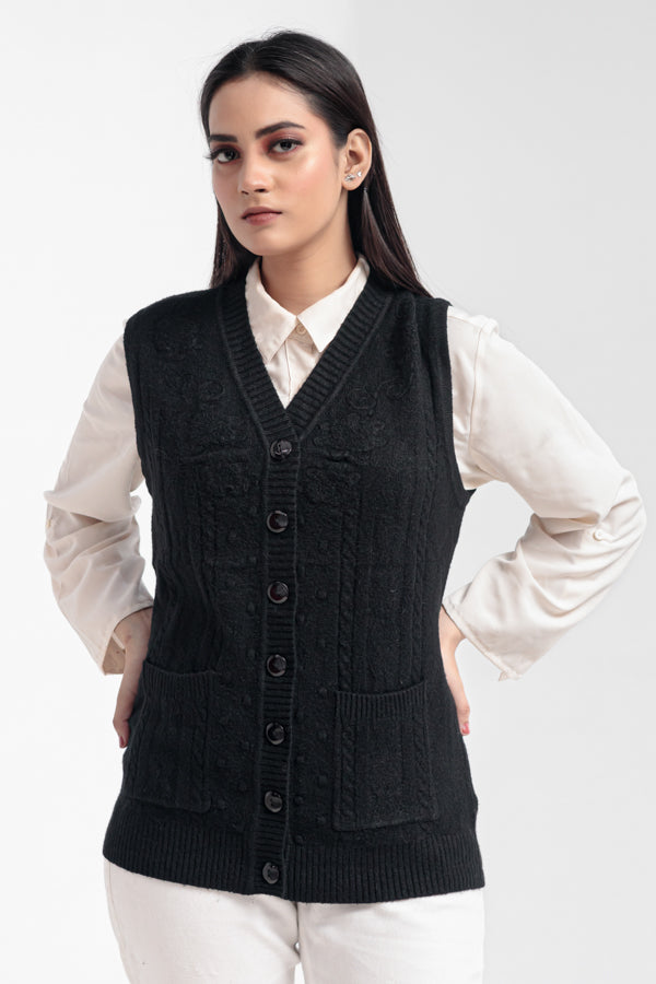Acrylic Wool Sleeve Less Cardigan