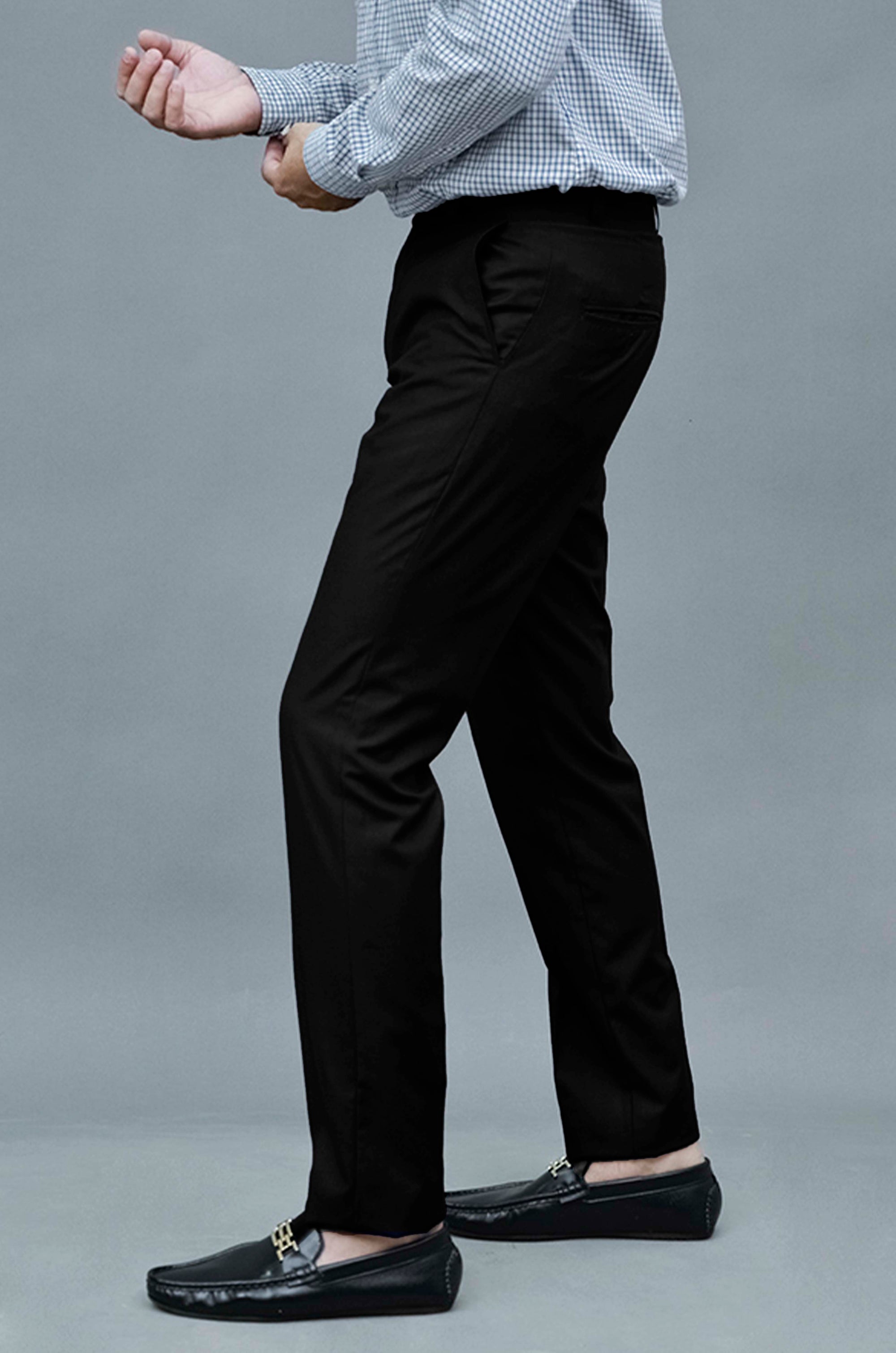 Blended Smart Fit Plain Black Dress Trouser