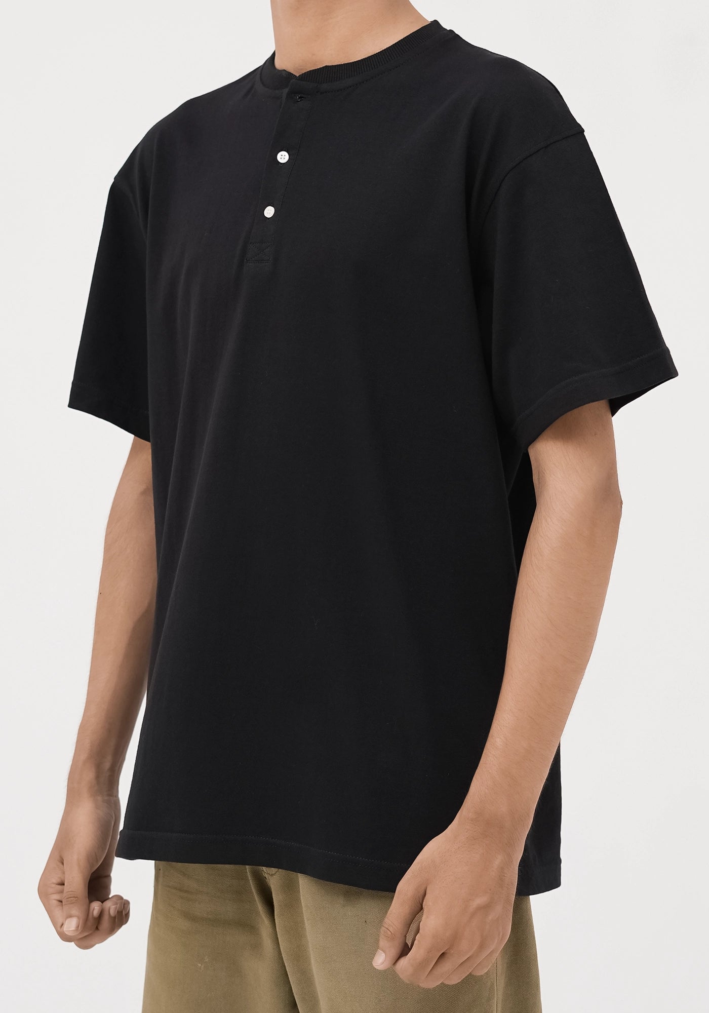 Cotton Henley Plain Round Neck