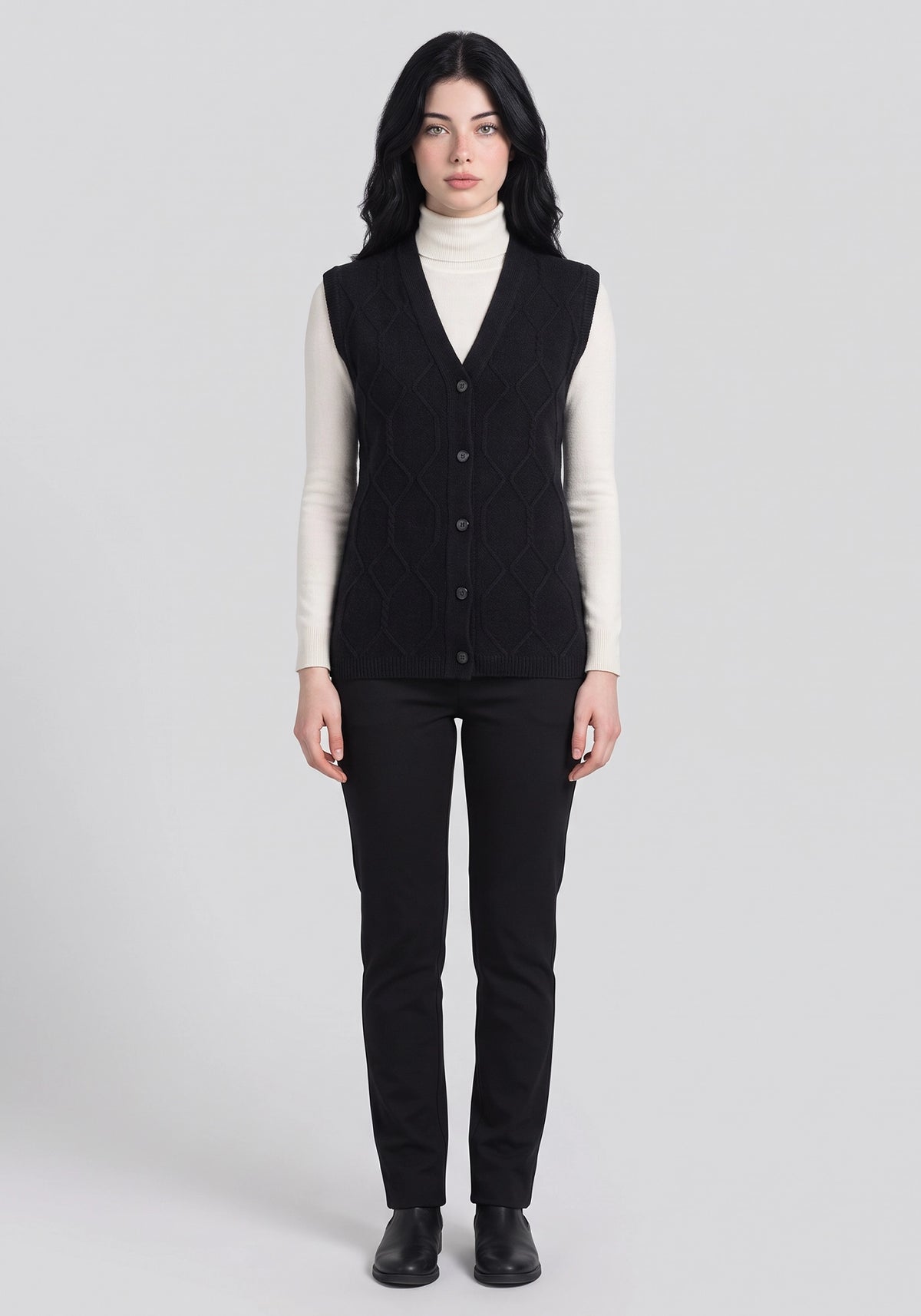 100% Lambswool Black Sleeveless Cardigan