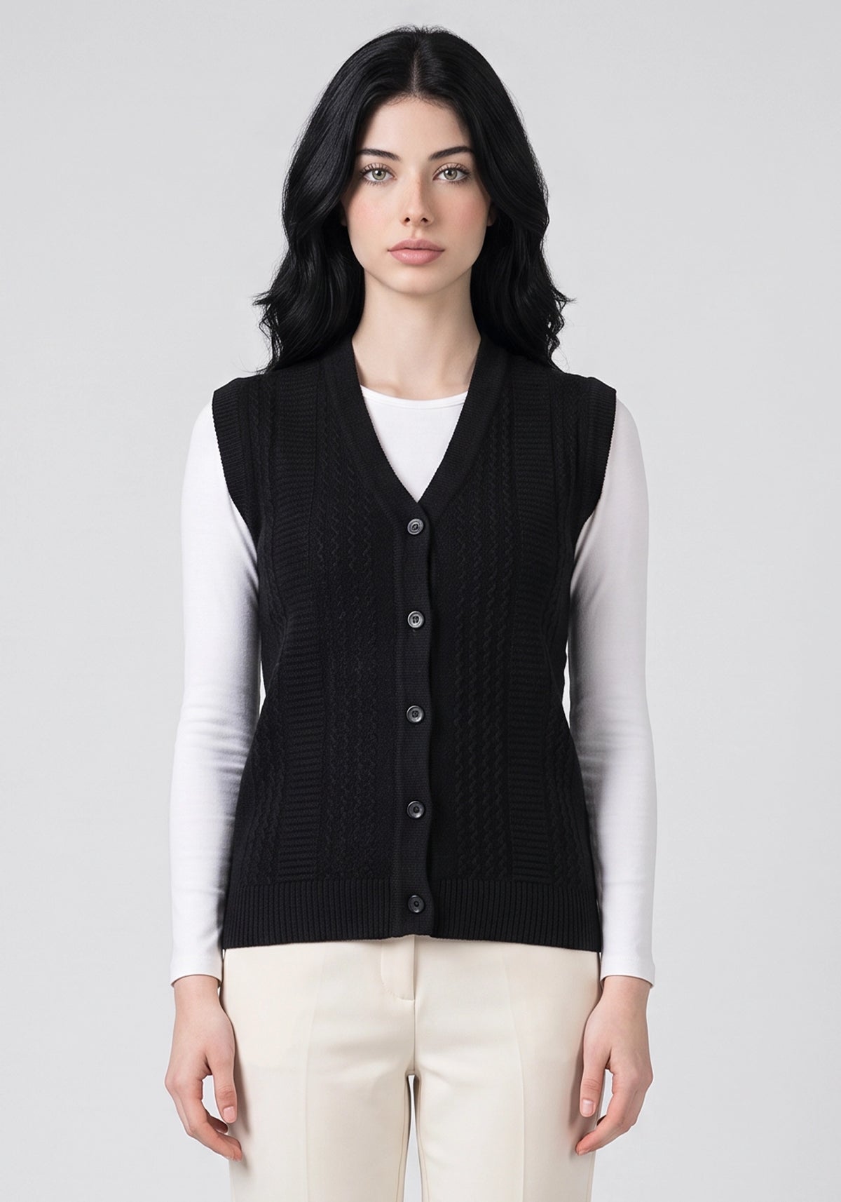 100% Lambswool Black Sleeveless Cardigan