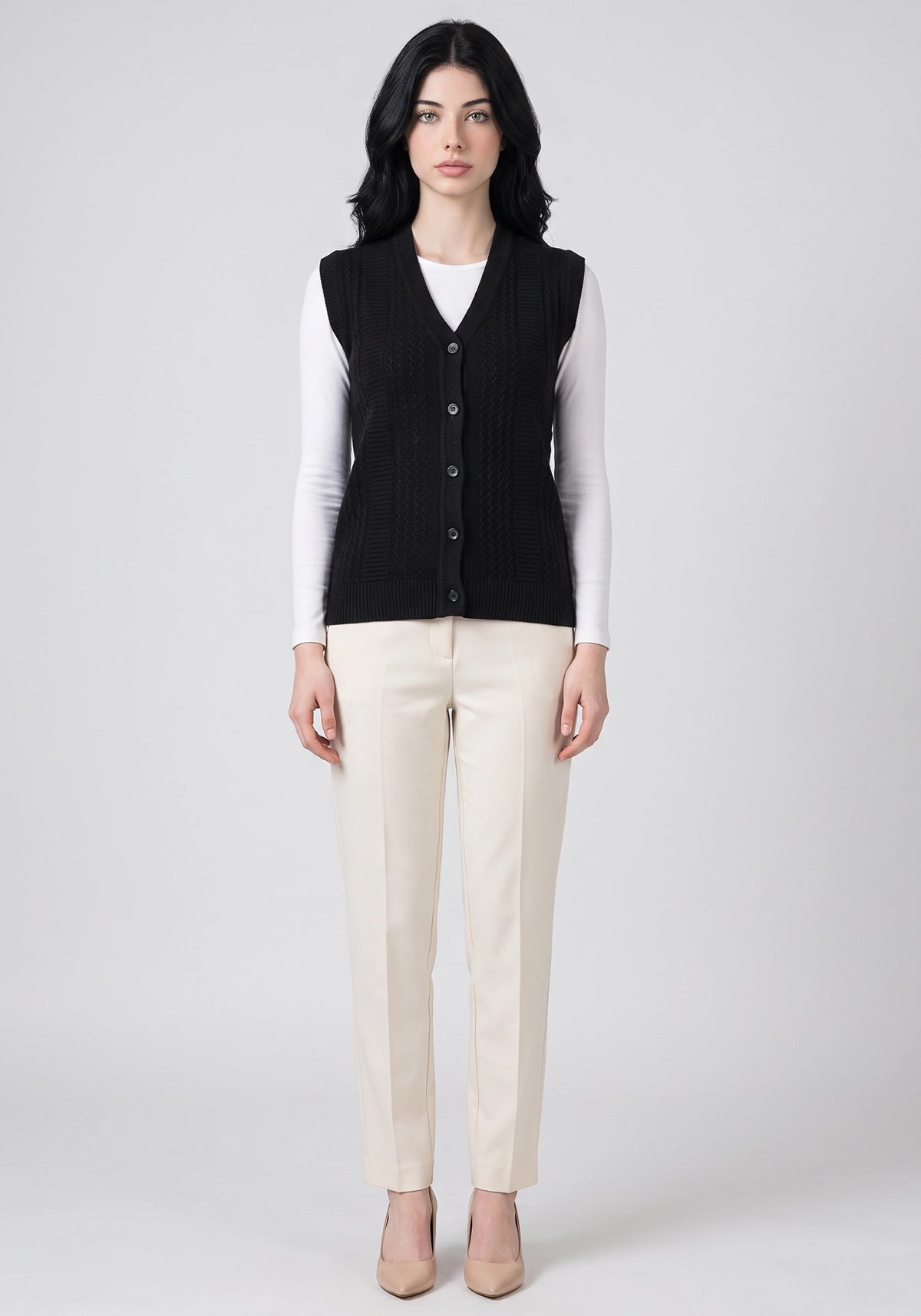 100% Lambswool Black Sleeveless Cardigan