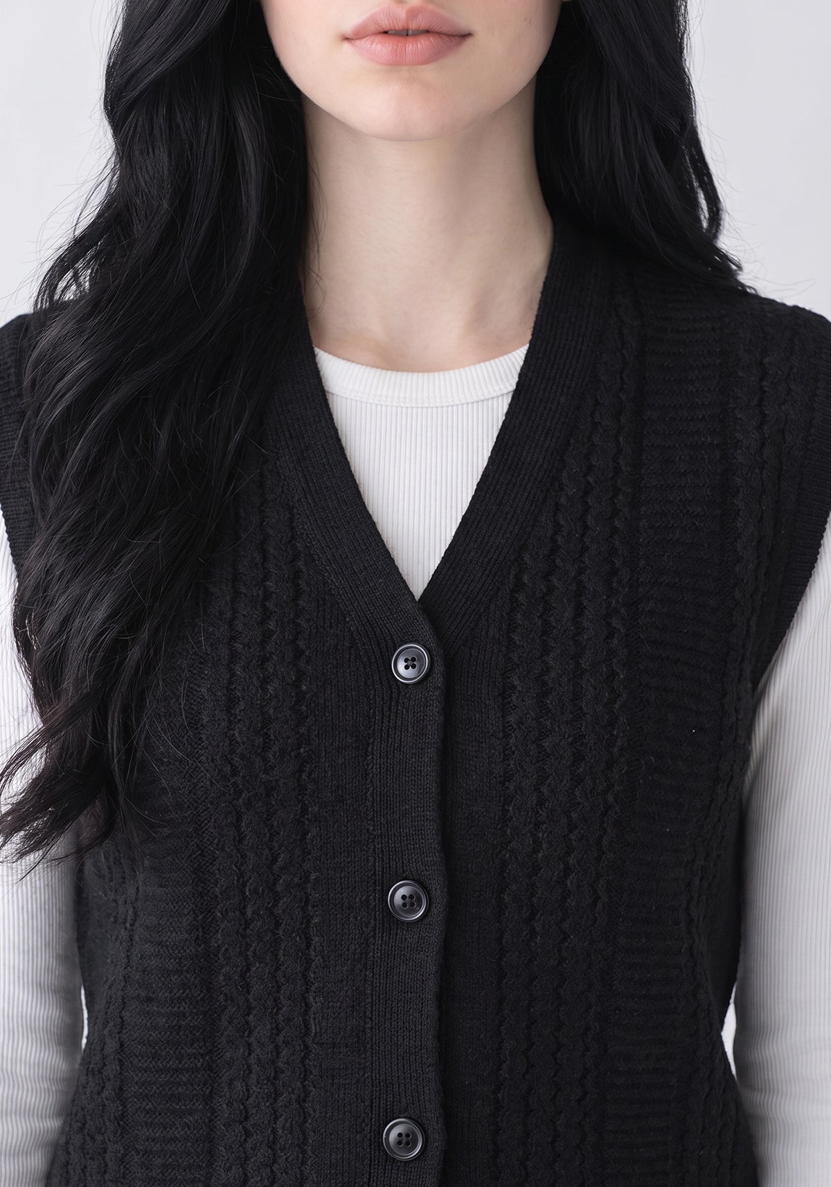 100% Lambswool Black Sleeveless Cardigan