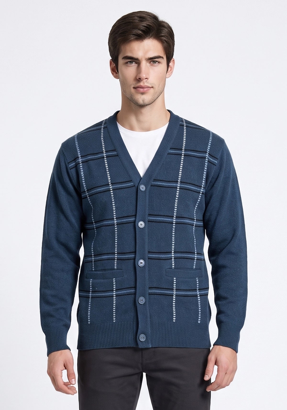 100% Lambswool Petrol Blue Cardigan