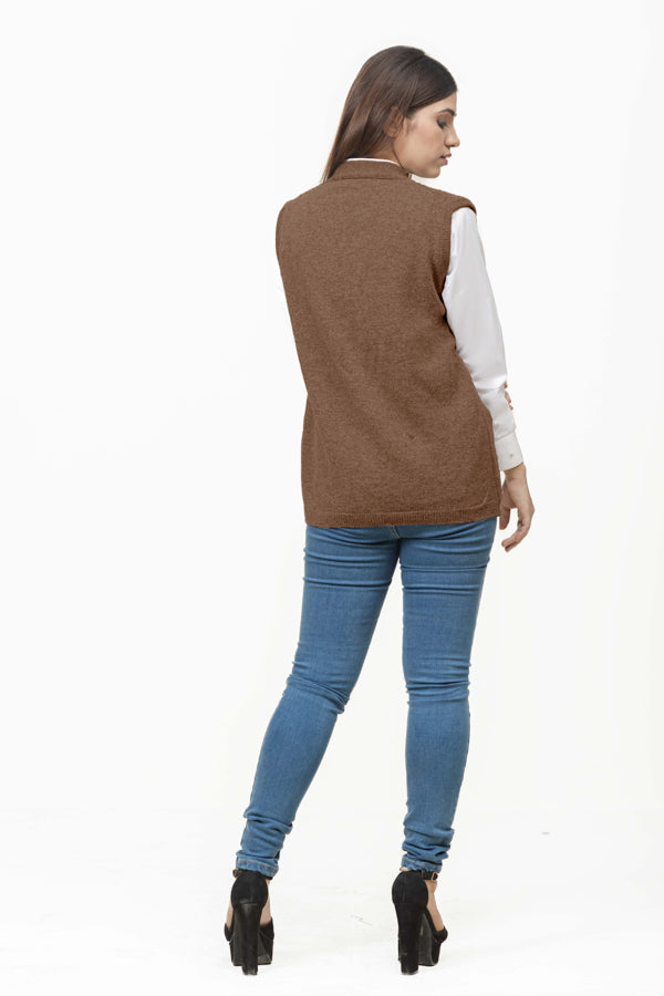 100% Lambswool Sleeve Less Cardigan