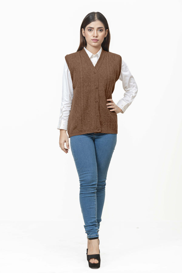100% Lambswool Sleeve Less Cardigan
