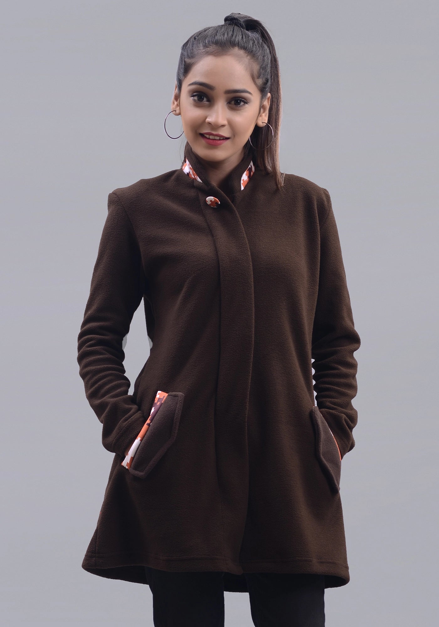 Ladies Brown Polar Fleece Jacket