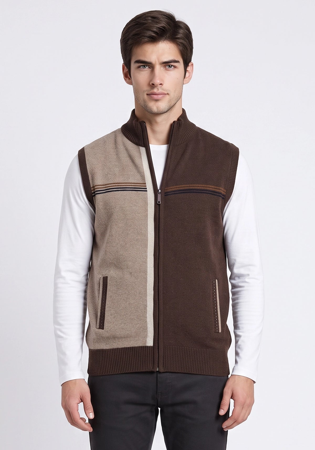 100% Lambswool Brown Sleeveless Zipper