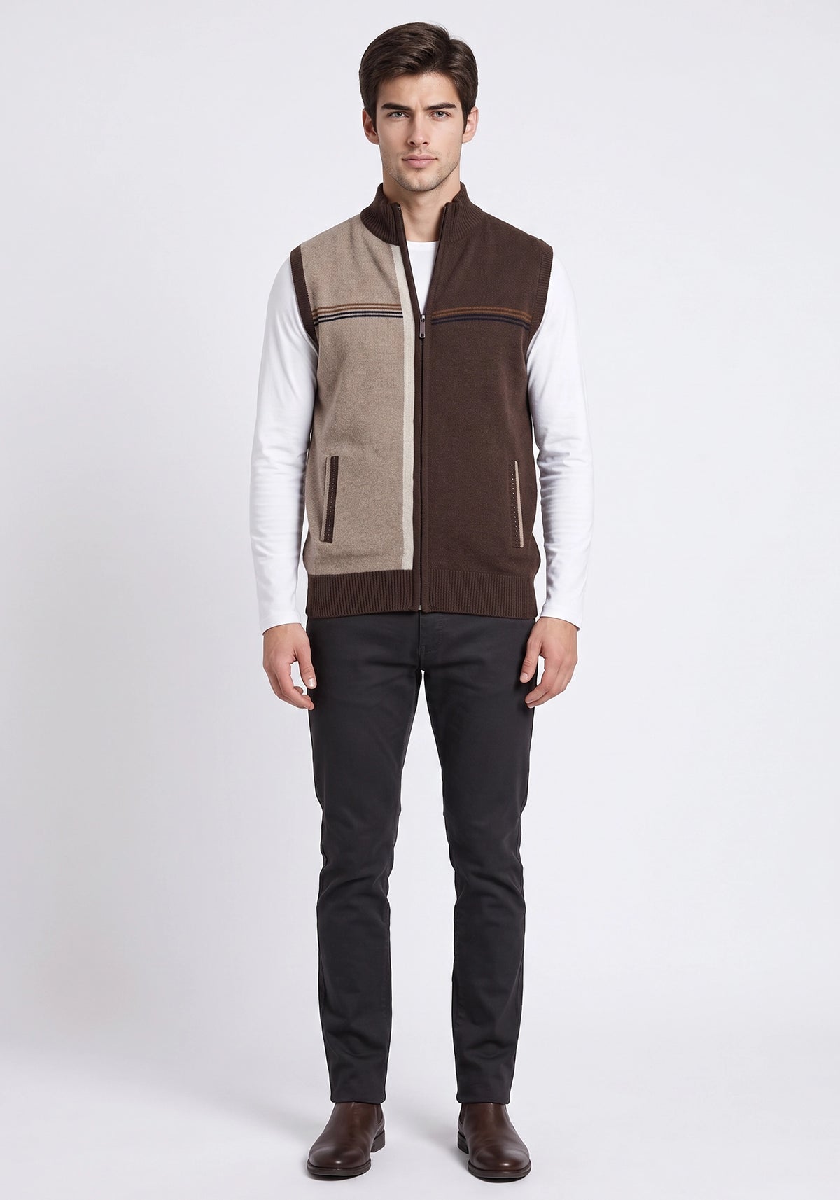 100% Lambswool Brown Sleeveless Zipper