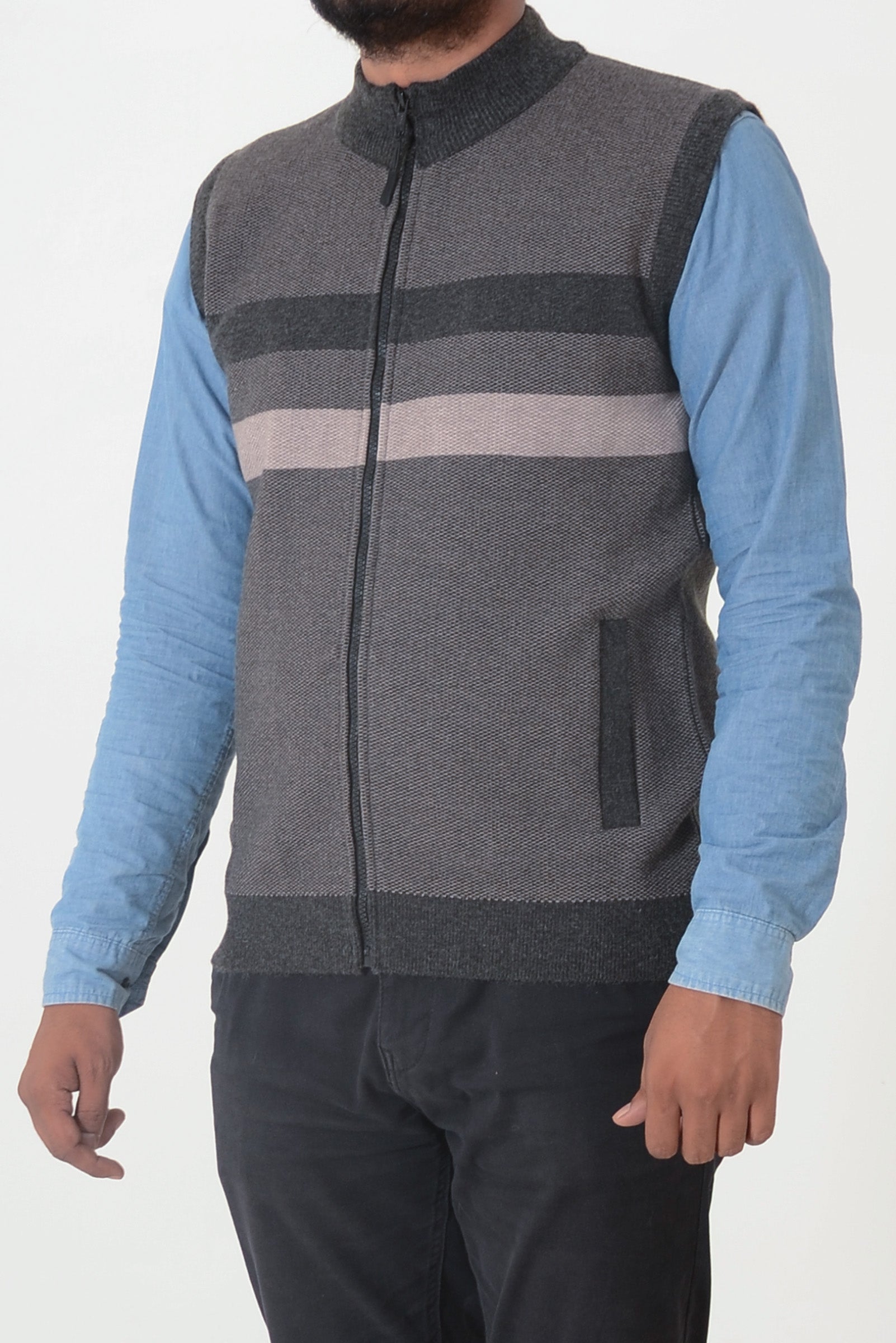 Soft Acrylic Wool Sleeveless Zipper Sweater