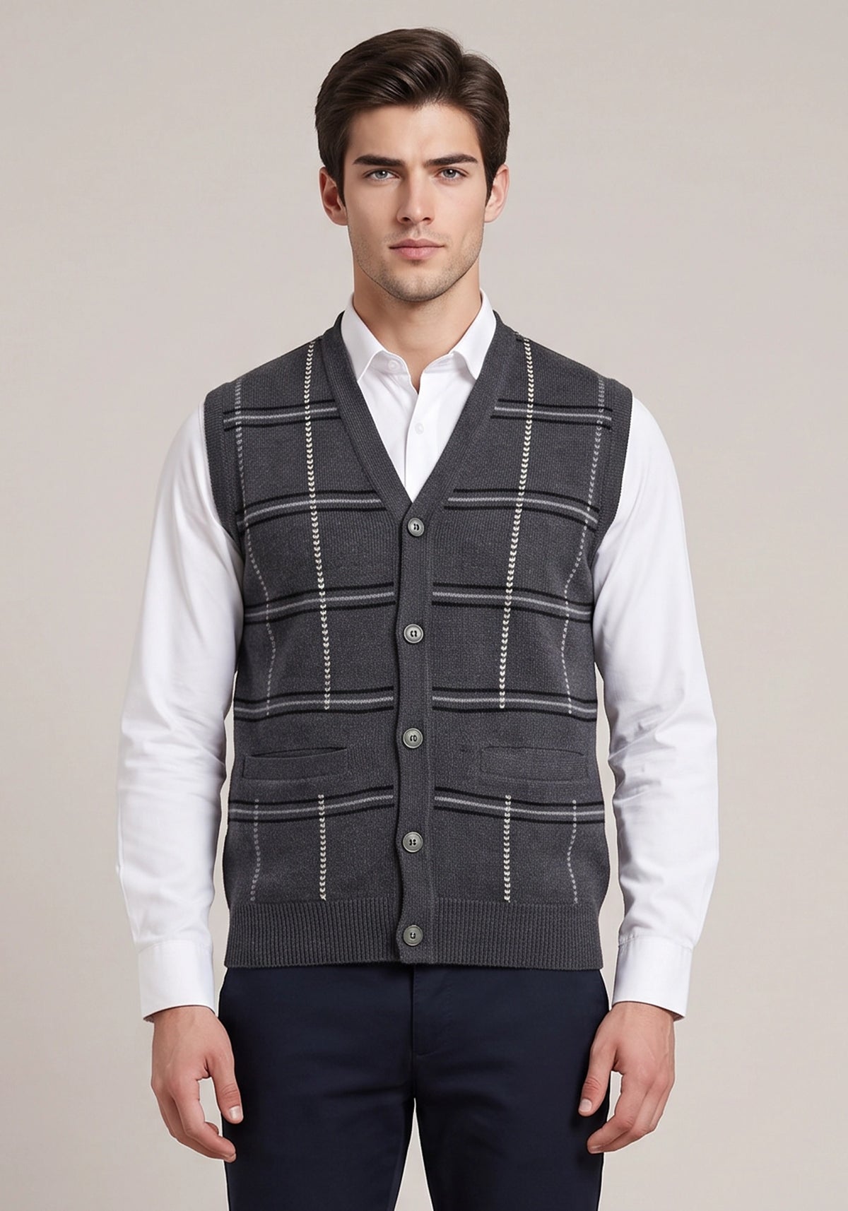 100% Lambswool Charcoal Sleeveless Cardigan