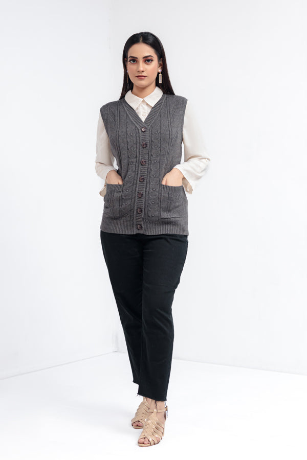 Acrylic Wool Sleeve Less Cardigan